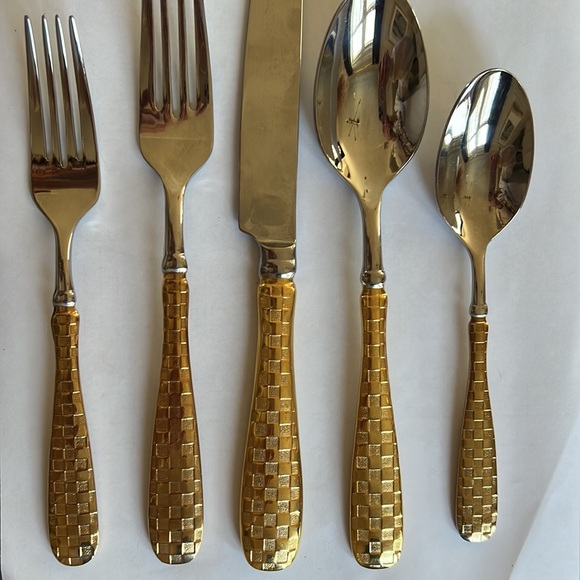 Mackenzie-Childs Gold Check Flatware - 5-Piece Place Setting- 8 SETS AVAILABLE - Picture 11 of 11